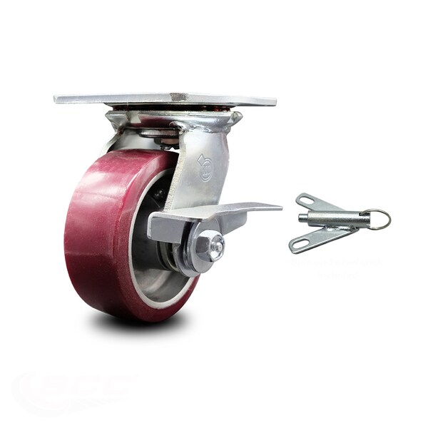 5 Inch Poly on Aluminum Caster with Ball Bearing and Brake/Swivel Lock SCC